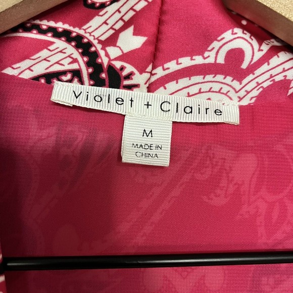 Violet & Claire Pink Paisley Open Front Kimono Top Womens Sz M Lined Boho Satin - Picture 5 of 7